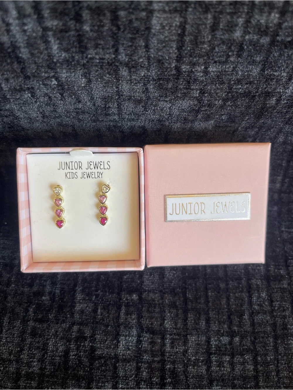 Gold-Tone Pink Heart Drop Earrings for Kids